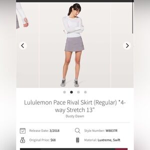 🍋Lululemon FLAWED ITEM Pace Rival Skirt (Regular)4-way Stretch 13" size 6🍋